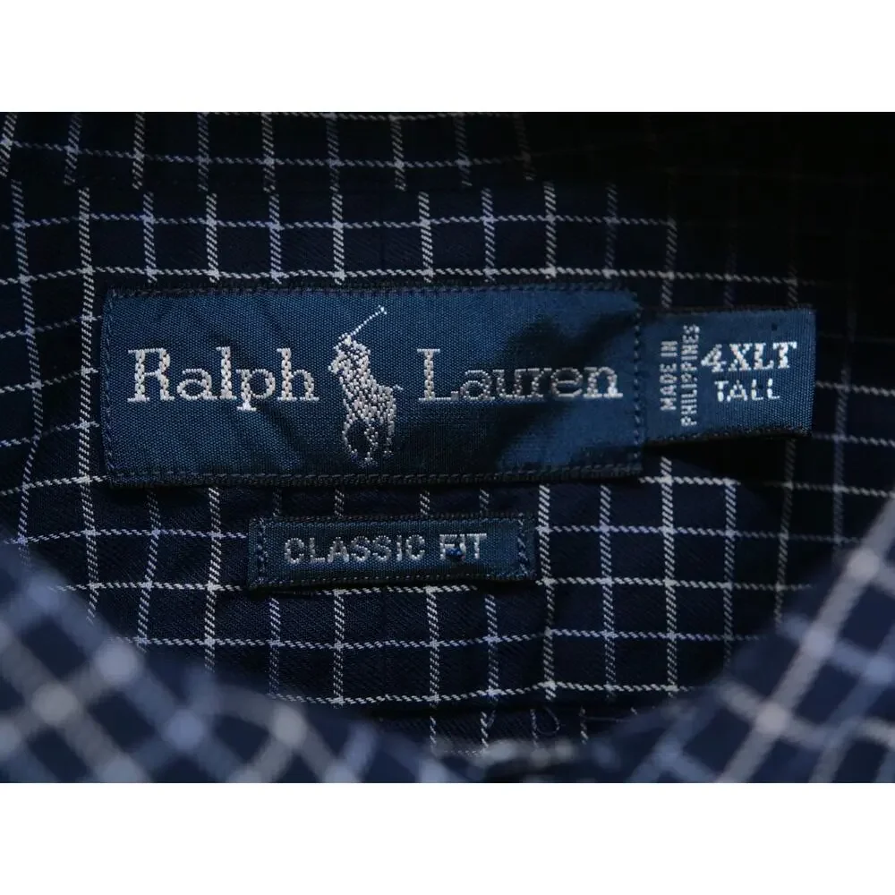 Polo Ralph Lauren Classic Fit Mens 4XLT Navy Blue Check Plaid Button Up Shirt